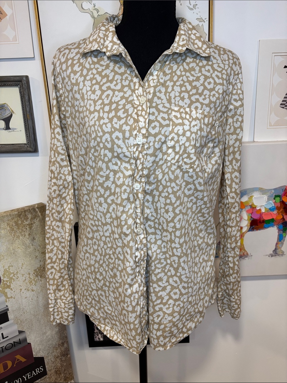 J. Crew Beige and White Leopard Print Button-Down Shirt